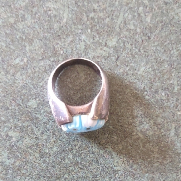 Sterling Silver(925) Blue and White Millefiori Glass Ring Size 6 - Picture 2 of 6